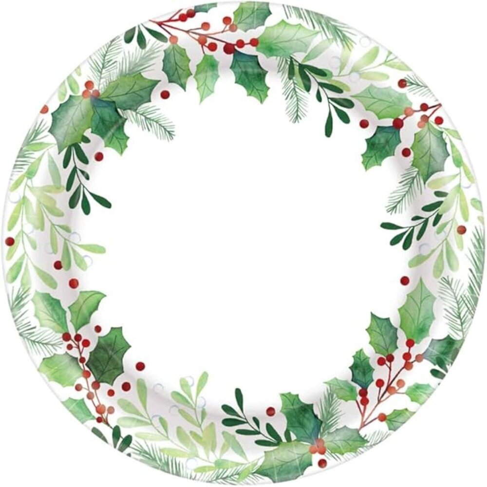 NEW Traditionnel Christmas Holly Leaves Paper Plates - 8.5in / 21.5cm - 40pcs